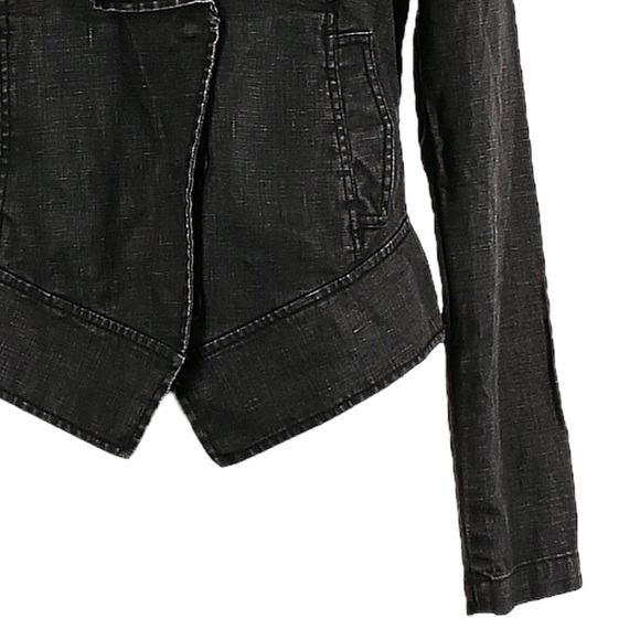 Cabi Moto Jacket M Charcoal Gray Waxed 100% Linen Ruffle Lapel Fitted Blazer - Picture 5 of 10